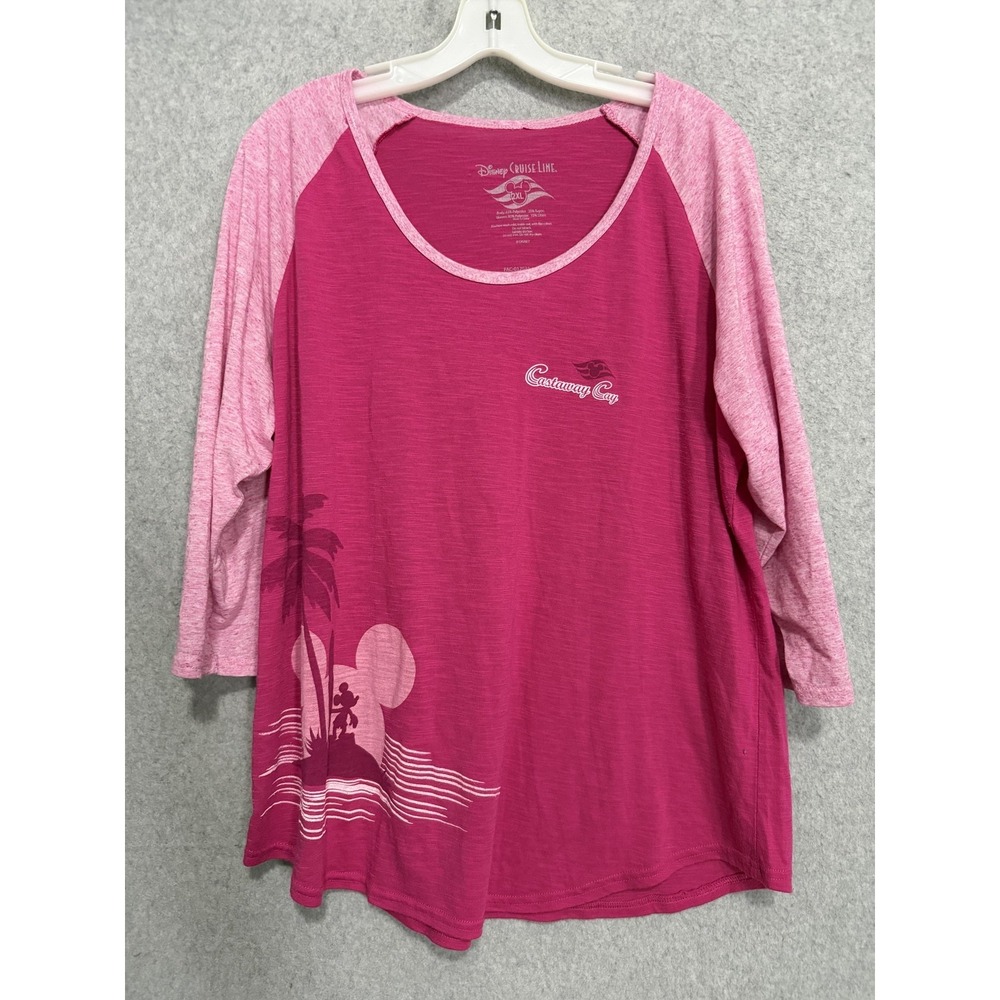 Disney Cruise Line Shirt Womens 2XL Pink 3/4 Sleeve Mickey Castaway Cay Top